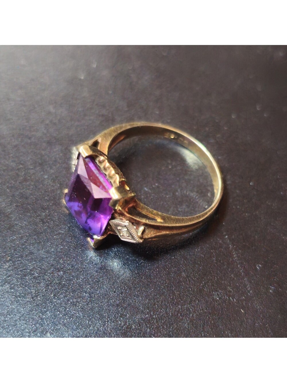 Vintage SP CO 10K Gold 2.5 ct Purple Amethyst & Diamond Art Deco Ring Sz 6 - Picture 13 of 13
